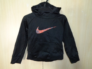 b391◆NIKE DRI-FIT スウォッシュ ビッグロゴ キッズ フーディー プルオーバー◆ナイキ size2T 黒 ジャージ パーカー ゆうパケット発送6C