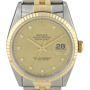 ロレックス ROLEX デイトジャスト 10Pダイヤ 16233G 腕時計 SS YG ダイヤモンド 自動巻き シャンパンゴールド メンズ 【中古】