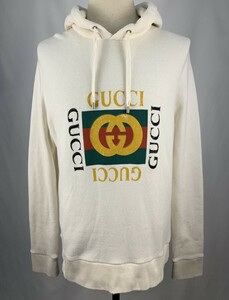 ◆美品◆GUCCI グッチ ヴィンテージ加工オールドロゴパーカー M アイボリー スウェット トップス フーディ 正規品 14