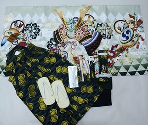 七五三 五歳 男児 羽織袴フルセット 着物 L寸 金刺繍 豪華絢爛 綸子地 薄緑地 鷹 袴変更可能 祝着 新品（株）安田屋 NO38798