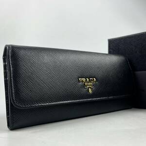 1円〜【極美品・付属品完備】 PRADA プラダ 長財布 サフィアーノレザー ブラック 黒 メンズ レディース ギャランティ有り ロングウォレット