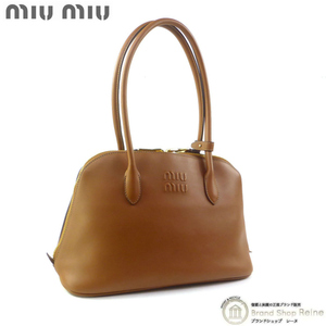 ミュウミュウ （MIUMIU） レザー トートバッグ ブラウン ゴールド金具 5BA290（美品）中古