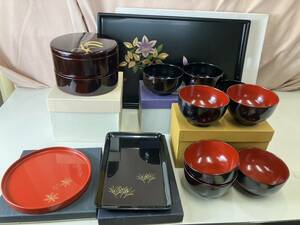 漆芸品まとめて6箱分　輪島塗　山中漆器　越前漆器　お盆　重箱　汁椀　工芸品　コレクション