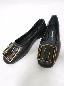 【送料込】FERRAGAMO　フェラガモ　パンプス　サイズ5.5(23.0cm位)　ヒール1.8cm　黒　ブラック　レザー　ハイブランド /n963368