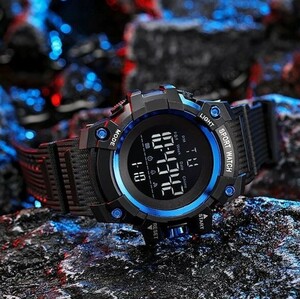 T0487 新品 腕時計デジタルウォッチ 多機能 LED 黒/青 男女兼用 スポーツウォッチ アウトドア