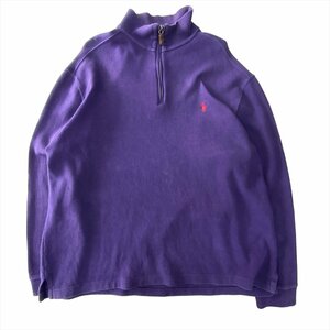 ポロ ラルフローレン ニット セーター パープル POLO Ralph Lauren 古着 メンズ XL ドライバーズニット ハーフジップ クリーニング