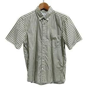 即決価格！！【UNITED ARROWS GREEN LABEL RELAXING★ユナイテッドアローズ】ボタンダウン襟ストライプ柄 半袖シャツ 白×グレーグリーン