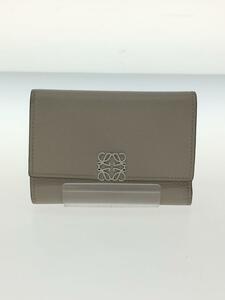 LOEWE◆アナグラム トライフォールド ウォレット/財布/レザー/BEG/無地/レディース