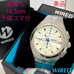 美品☆電池新品☆送料込☆SEIKO ワイアード WIRED メンズ腕時計 ホワイト/ブルー 初代クロノグラフ復刻リメイクモデル 7T92-0TB0 AGAV118