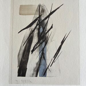 【篠田桃紅】絵柄84種展開 墨象画「Morning Wind」印刷物 絵 書道 Toko Shinoda 木製額装31×26cm 絵柄&サイズ違い有