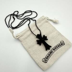 1円 CHROME HEARTS クロムハーツ CH クロス ペンダントネックレス ボールチェーン シリコン ラバー ブラック 黒 アクセサリー 