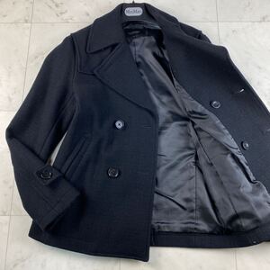 人気モデル◎BURBERRY BLACK LABEL バーバリーブラックレーベル Pコート ピーコート 表地うっすらチェック柄 黒 ウール メンズ M