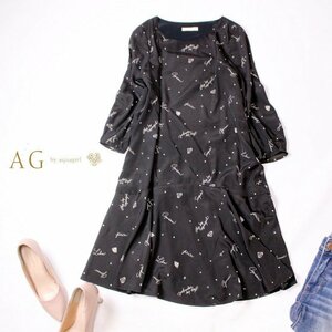 ☆☆ 美品 (株)ワールド AG by アクアガール ☆☆ 可愛いフレア とろみ ワンピース M 春 夏 22C03