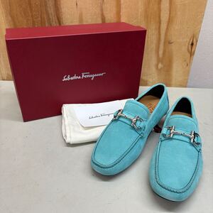 ① Salvatore Ferragamo PARIGI ECO 0749444 サイズ8 EE スエード 水色系 ドライビングシューズ サルヴァトーレ・フェラガモ