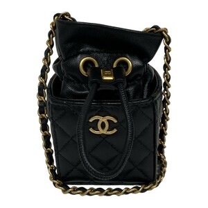 シャネル CHANEL 巾着ミニショルダー 31番台 ブラック ゴールド金具 ラムスキン ポーチ レディース 中古