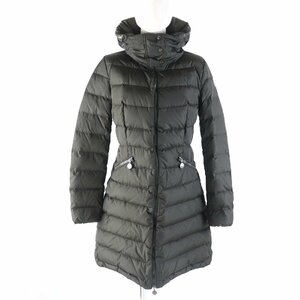 美品★MONCLER モンクレール FLAMME ロゴワッペン・フード付き ZIP UP ダウンコート ダウンジャケット カーキ 0 レディース