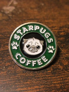 ピンバッチ　STARPUGS COFFEE　 スターパグズ　コーヒー　スタバ　パグ　愛犬家　犬　犬好き　ｄｏｇ　ｐｕｇ　ピンバッジ