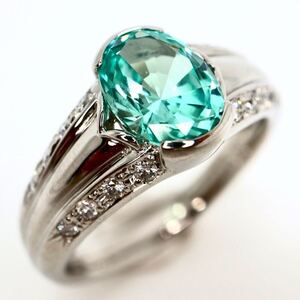 1円〜!!Crecent Vert(クレサンベール)◆Pt950 クリソベリル/天然ダイヤモンドリング◆D約8.3g 約13号 diamond ring指輪ED0/ED2S1010