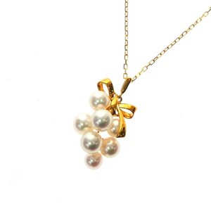 1円スタート 美品 MIKIMOTO ミキモト パール ネックレス pearl 7粒 7P 葡萄 ぶどう モチーフ M刻印 金具 K18 750 アクセサリー レディース