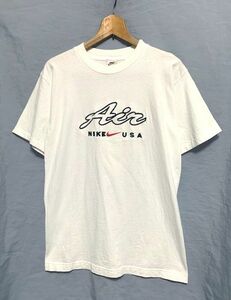 ☆90s USA製 美品　NIKE ナイキ　Air ロゴ刺繍 クルーネックTシャツ 丸胴 シングルステッチ ホワイト M