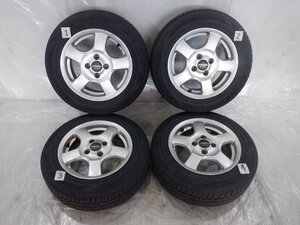 ☆タイヤ 24年製 バリ山 175/65R14 ダンロップ☆ 4H 100 6JJ +40 14インチ 社外品 PRASINO DUKE アルミホイール付 4本