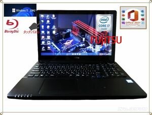 最新Window11搭載/人気FUJITSU/爆速Core-i7搭載/Webカメラ/高速新品SSD搭載/ブラック色/ブルーレイ/オフィス/Blu-ray/Bluetooth/ソフト多数