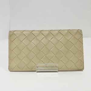 BOTTEGA VENETA ボッテガ ヴェネタ イントレチャート 2つ折り 長財布 小銭入れ無し クリーム 中古