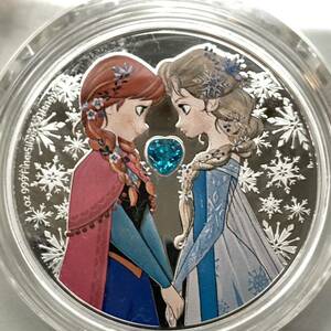 アナと雪の女王　ディズニー公式　1オンス　銀貨　ハート型宝石付コイン　2020年　ニウエ　ディズニープリンセス　アナとエルサ