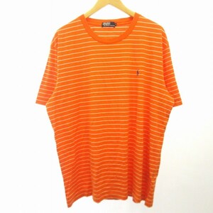 ポロ バイ ラルフローレン Polo by Ralph Lauren 美品 Tシャツ カットソー 半袖 ストライプ オレンジ 大きいサイズ 3L メンズ