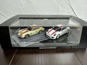 412066220 ミニチャンプス1/43 ポルシェ 911R 2016 ホワイト + ポルシェ 911 R 1967 レコードカー 2台セット