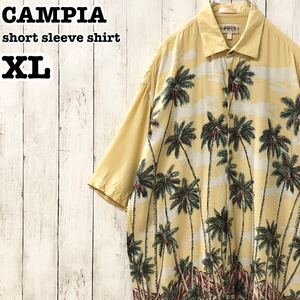 CAMPIA US アメリカ古着 総柄 ヤシの木 半袖 アロハシャツ XL