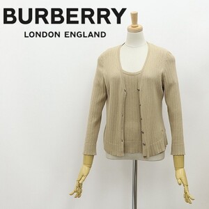 国内正規品◆BURBERRY LONDON バーバリーロンドン コットン ニット ロゴ刺繍 Vネック カーディガン＆半袖トップス アンサンブル ベージュ 1