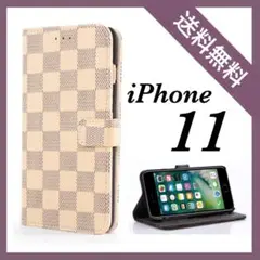 スマホケース ホワイト 格子柄 手帳型 iPhone11 ケース 送料無料