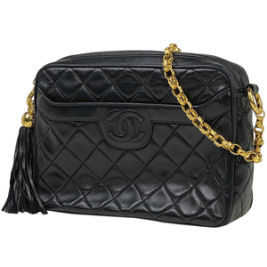 シャネル CHANEL ココマーク フリンジ チェーン ショルダーバッグ マトラッセ タッセル レザー ブラック A01287 レディース 【中古】