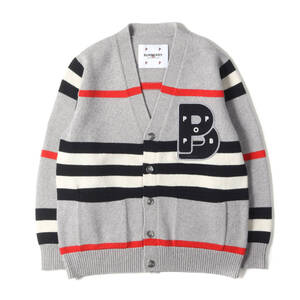 BURBERRY 22AW POP TRADING COMPANY ワッペン 刺繍 ボーダー カシミヤ混ウール ニット Vネック カーディガン Oakford Stripe Cardigan