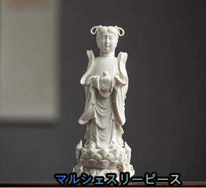 高品質 天女 縁結玉女 招財玉女 白蓮仙童 陶磁器セラミックス 白磁 徳化窯 仏教美術 置物 供養 装飾 収蔵