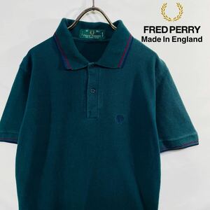 【人気カラー】 フレッドペリー 90s ポロシャツ イングランド製 緑 38 リンガー 英国製 FRED PERRY England グリーン 月桂樹ロゴ L相当