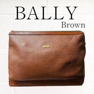 【良品】BALLY(バリー) クラッチバッグ セカンドバッグ ブラウン 茶 オールレザー