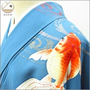 ★着物10★ 1円 絹 小紋 アンティーク 金魚 夏物 単衣 身丈162cm 裄64cm [同梱可] ☆☆☆