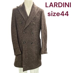 極美品　LARDINI ダブルブレスト チェスター　ツイード　コート 44 ラルディーニ / サイズ : S M4K277 毛 ウール100 茶 ブラウン