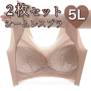 ノンワイヤー シームレス ブラジャー ベージュ 肌色 レース 大きいサイズ 5L 4XL ナイトブラ 夜用ブラ ブラ レディース 2枚セット XXXXL