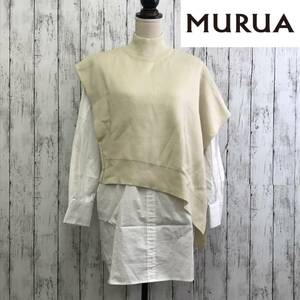 MURUA 　ムルーア　ベストレイヤードシャツワンピース　Fサイズ　アイボリー　絶妙な丈感 　S5.5-193　USED