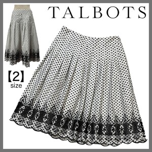 TALBOTS タルボット 膝丈 フレアスカート フラワー刺 コットン ドットデザイン 大人 上品 おしゃれ スタイルアップ 白 ホワイト 2