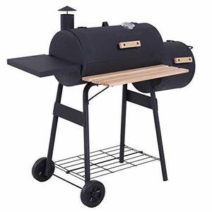 【中古】Outsunny 48インチ スチール ポータブル 裏庭 チャコール BBQ グリル オフセット スモーカーコンボ ホイール付き