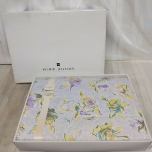 未使用【PIERRE BALMAIN/ピエール・バルマン】毛布肌掛け布団 シングル パープル 薔薇柄 寝具 薄手 綿100％