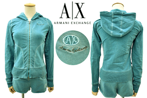 Y-7031★送料無料★美品★A|X ARMANI EXCHANGE アルマーニエクスチェンジ★青緑色 パーカー ホットパンツ 二点セット セットアップ S