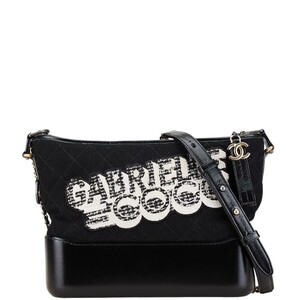 シャネル ガブリエル チェーン ショルダーバッグ ブラック フェルト レザー レディース CHANEL 【中古】