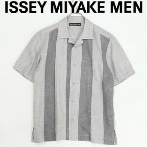 ◆ISSEY MIYAKE MEN イッセイミヤケ メン リネン100％ フロント切替 半袖 シャツ グレー 1