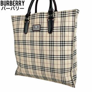 Burberry バーバリー トートバッグノバチェック キャンバス　大容量　ハンドバッグ　ショルダーバッグ　レザー　腕かけ　手提げ