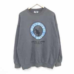 XL/古着 リー Lee 長袖 スウェット メンズ 90s 鳥 クルーネック 濃グレー 24nov02 中古 スエット トレーナー トップス